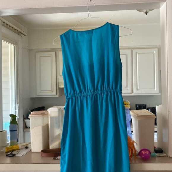 Dress teal cutsy v neck no sleeve belt tie on corner - Picture 7 of 8